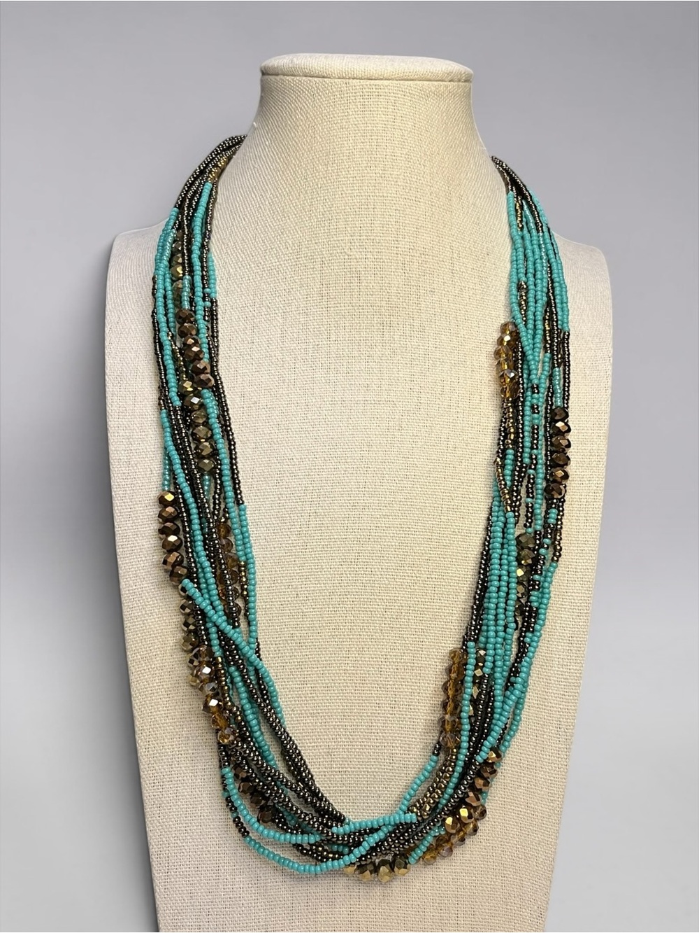 Multi Strand Color block Turquoise Seed Bead Necklace